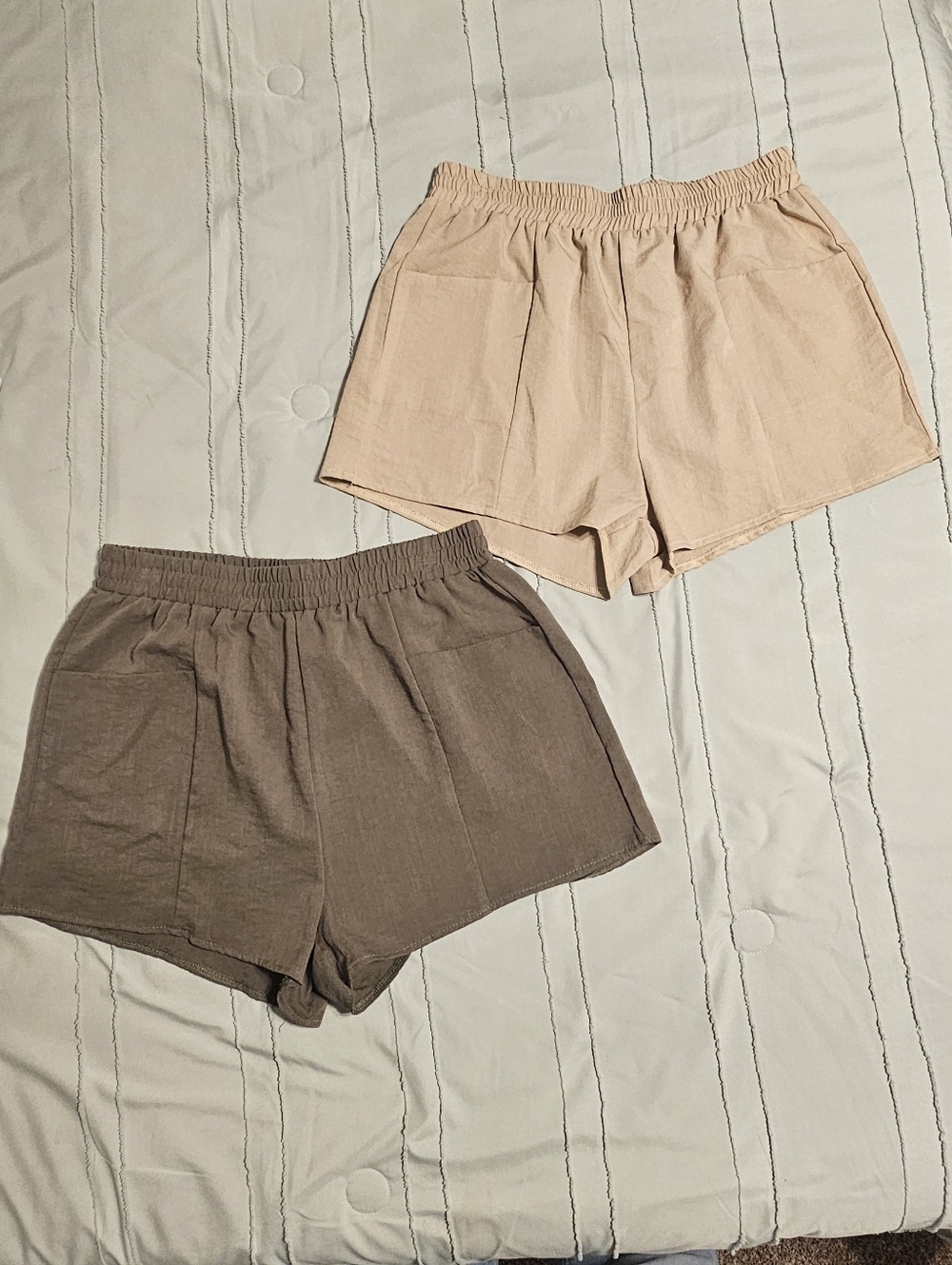 Casual Elastic-Waist Linen Shorts Duo - Light Beige & Taupe Size XLarge